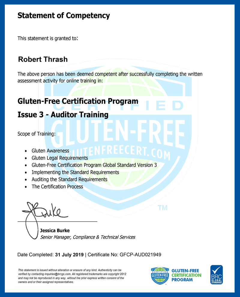 Robert-thrash-gluten-free-certification-program-auditor-training